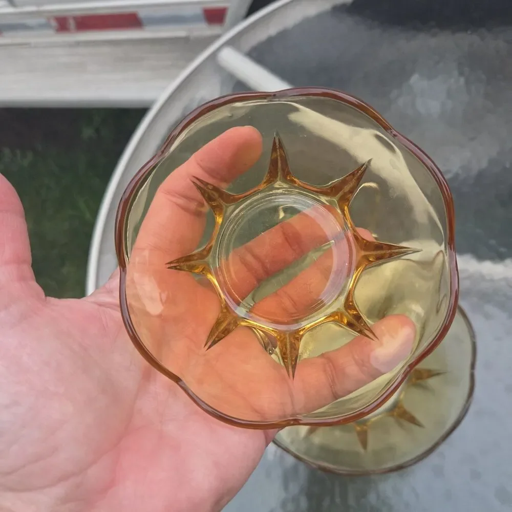 Vintage Unbranded Amber Glass Chip and Dip Bowl Set